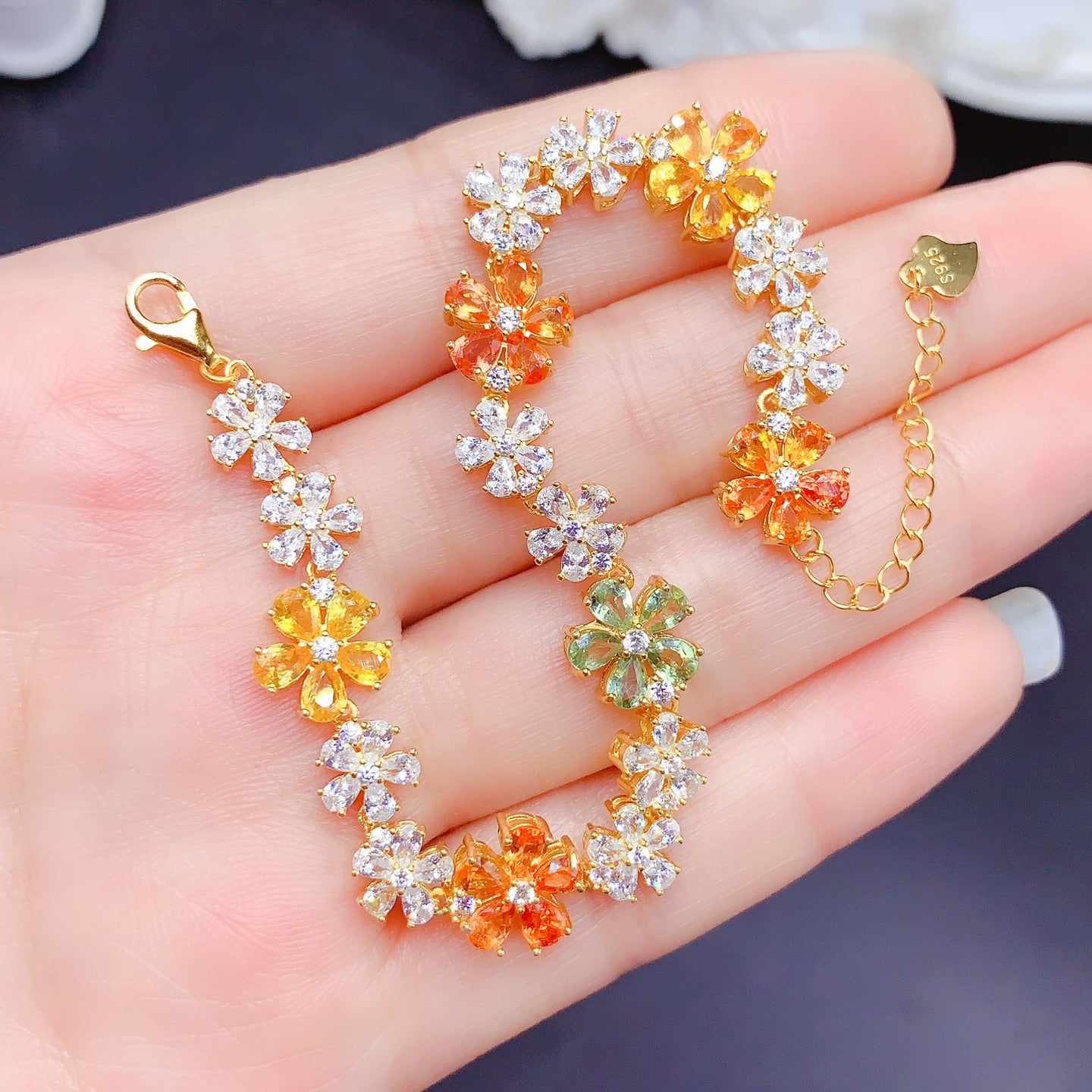 New Colored Sapphire Bracelet, Fairy Style Design, 3x4mm Gemstones, 925 Silver