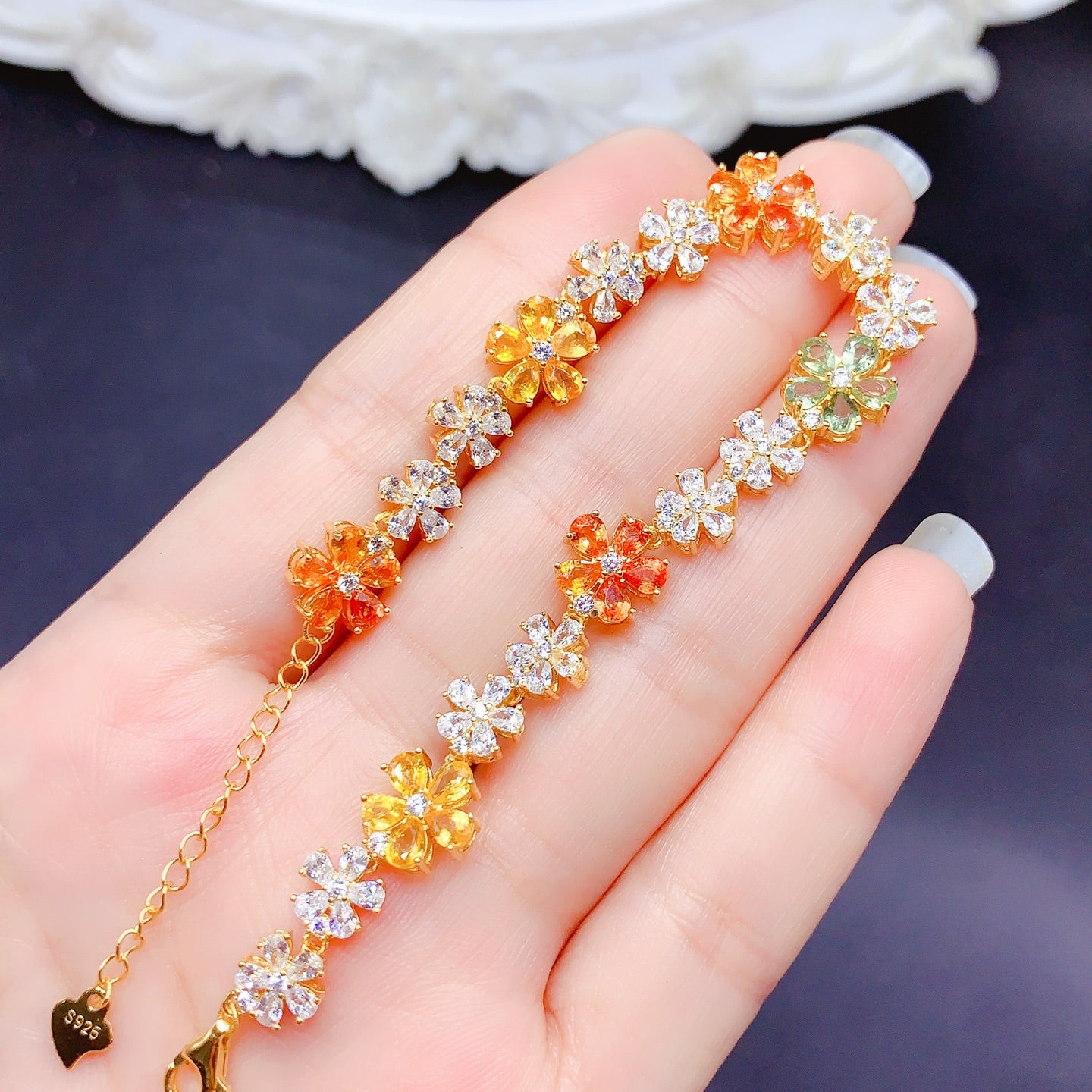 New Colored Sapphire Bracelet, Fairy Style Design, 3x4mm Gemstones, 925 Silver