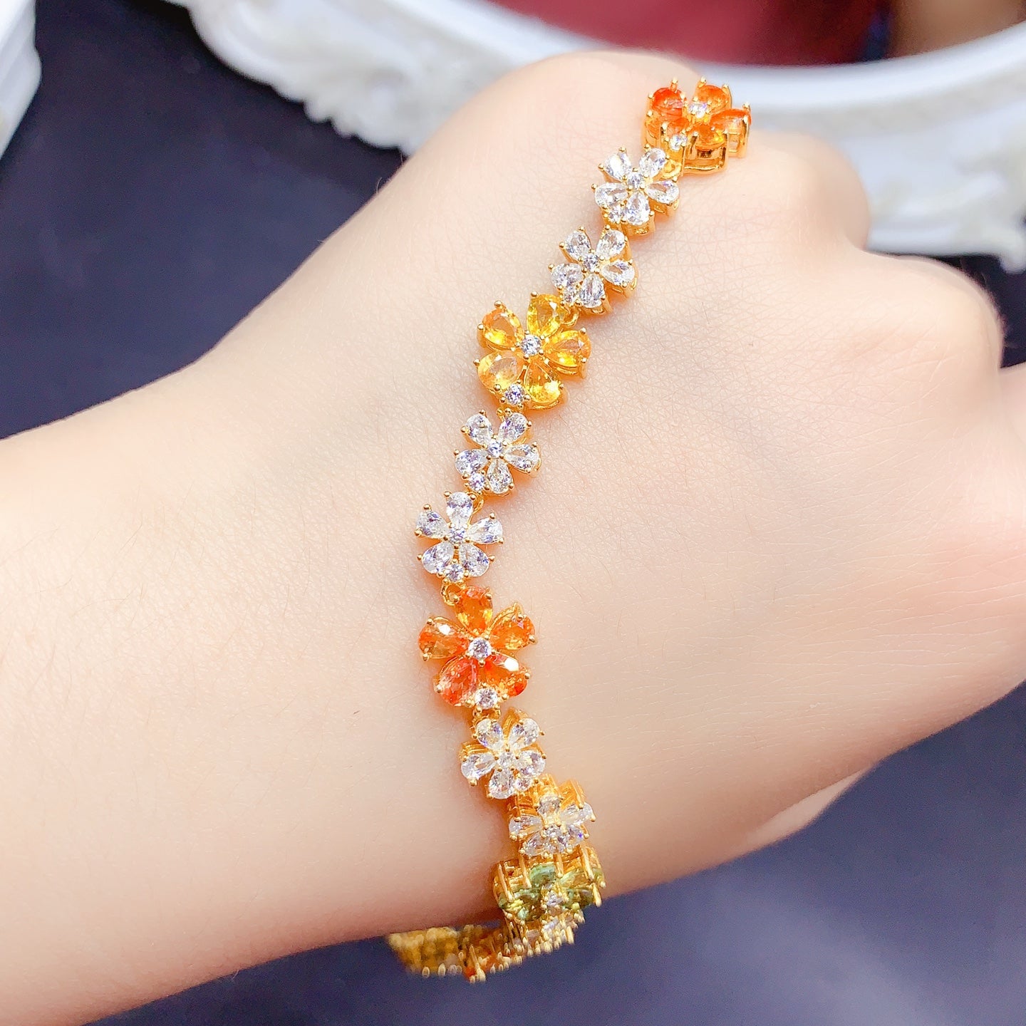 New Colored Sapphire Bracelet, Fairy Style Design, 3x4mm Gemstones, 925 Silver