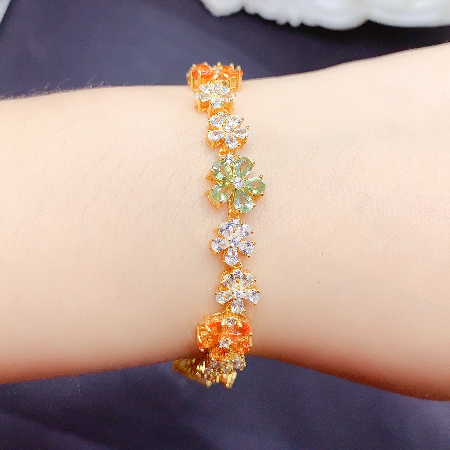 New Colored Sapphire Bracelet, Fairy Style Design, 3x4mm Gemstones, 925 Silver