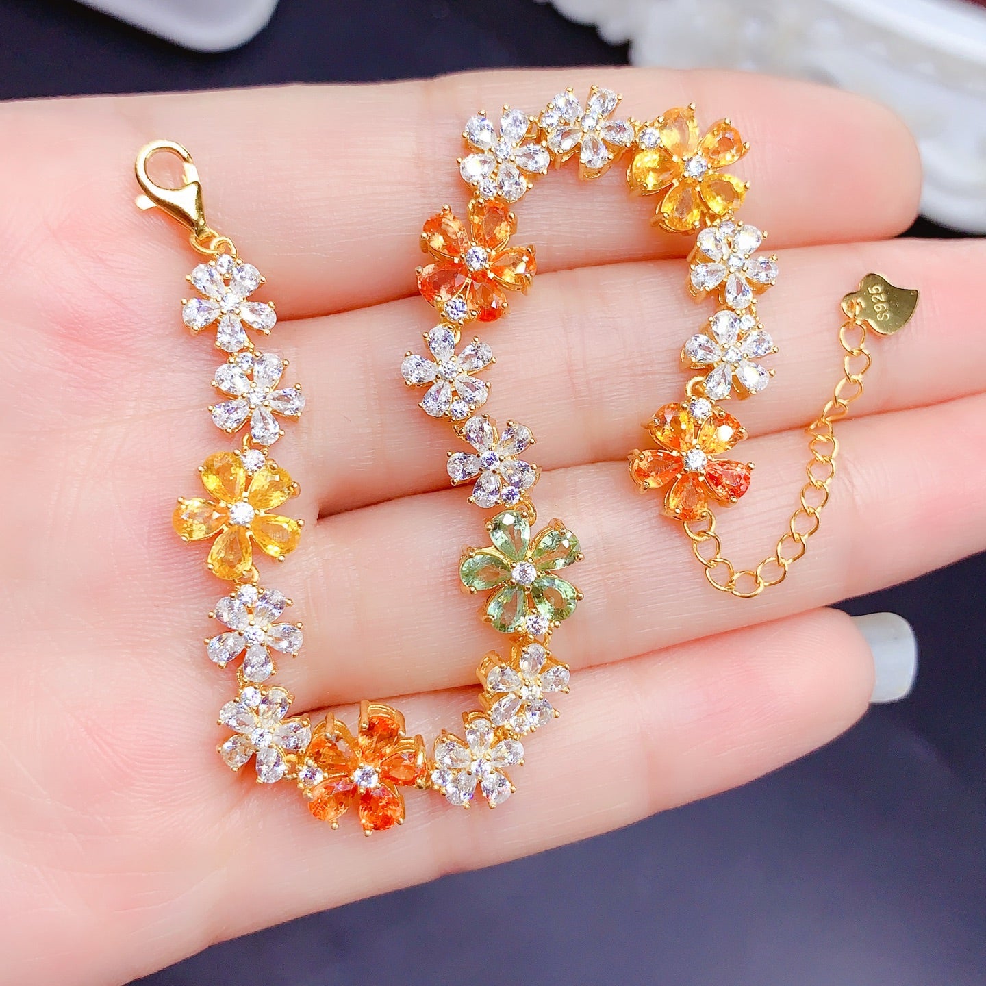 New Colored Sapphire Bracelet, Fairy Style Design, 3x4mm Gemstones, 925 Silver