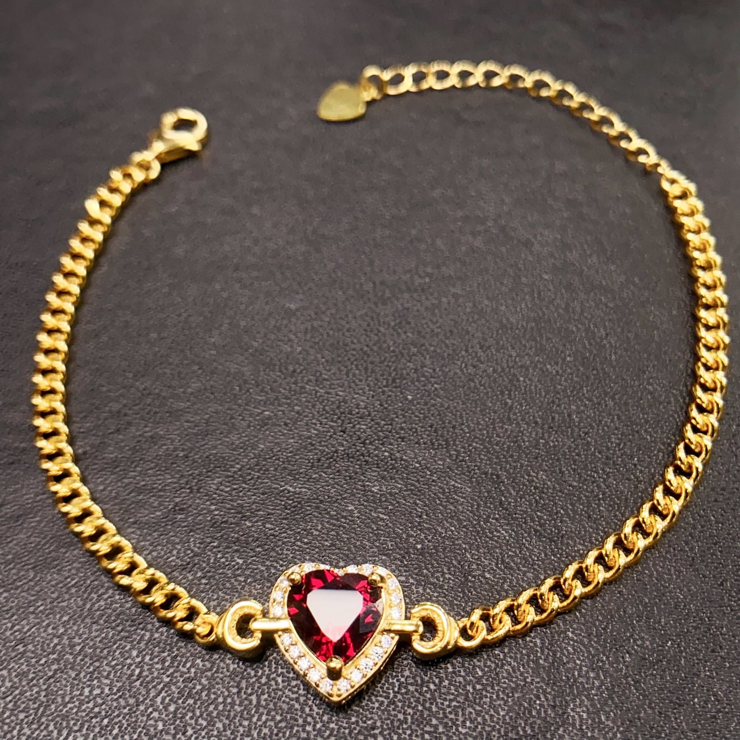 Natural Garnet Bracelet, Heavy Craftsmanship Heart Design, High Quality 925 Silver Setting, 8x8mm+ Gems