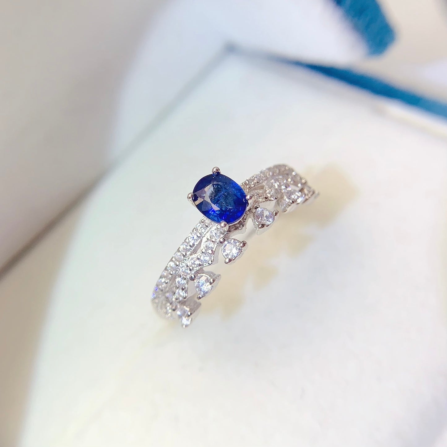 Premium Natural Sapphire Adjustable Ring, Deep Serene Blue, Mysterious Charm, 925 Silver Setting, 4x5mm+ Gem