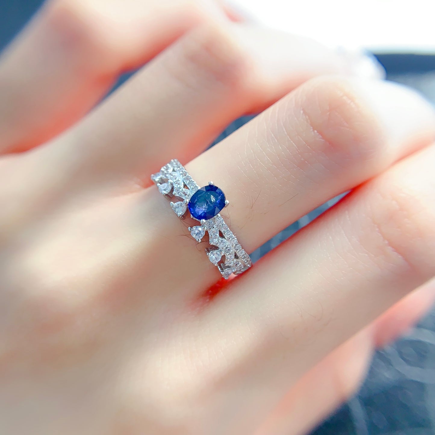 Premium Natural Sapphire Adjustable Ring, Deep Serene Blue, Mysterious Charm, 925 Silver Setting, 4x5mm+ Gem