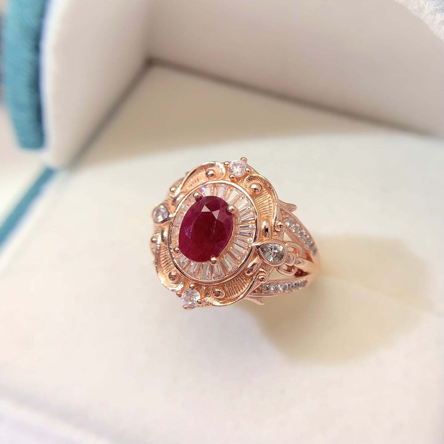 High-Quality Natural Ruby Adjustable Ring, Rose Gold Plated, Vivid Fire Red, Transparent Crystal, 925 Silver Setting, 5x7mm