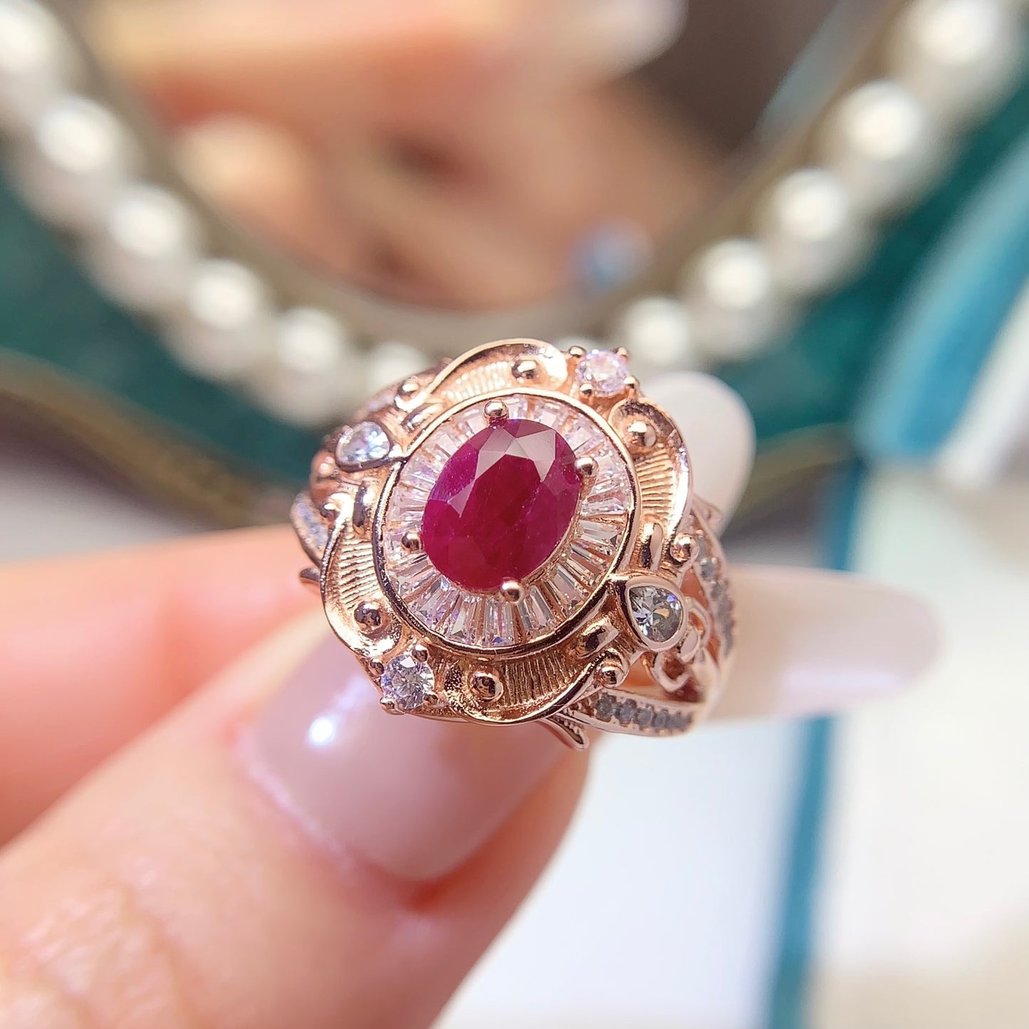 High-Quality Natural Ruby Adjustable Ring, Rose Gold Plated, Vivid Fire Red, Transparent Crystal, 925 Silver Setting, 5x7mm