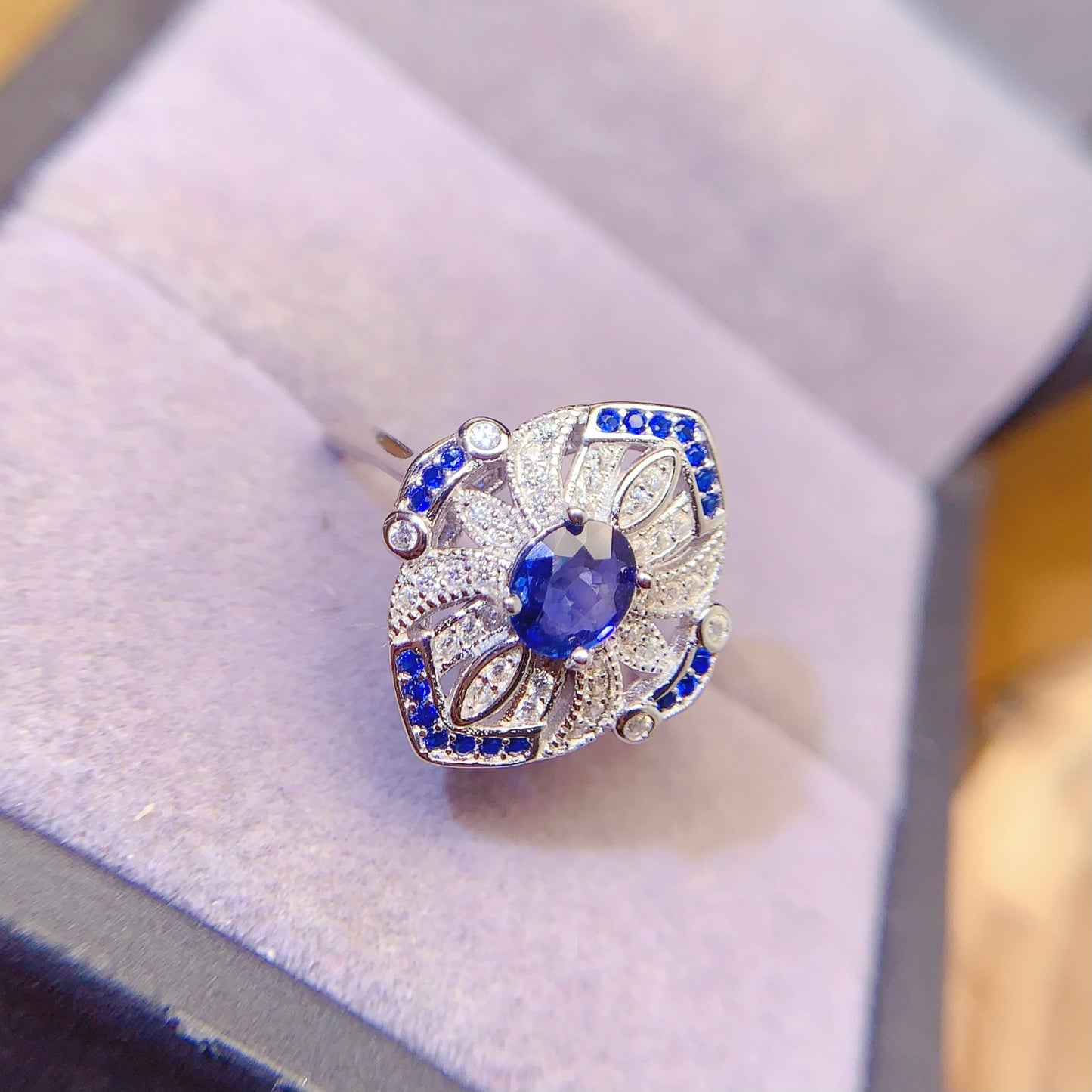 Premium Natural Sapphire Adjustable Ring, Vintage Design, Deep Serene Blue, Mysterious Charm, 925 Silver Setting, 5x6mm+ Gem
