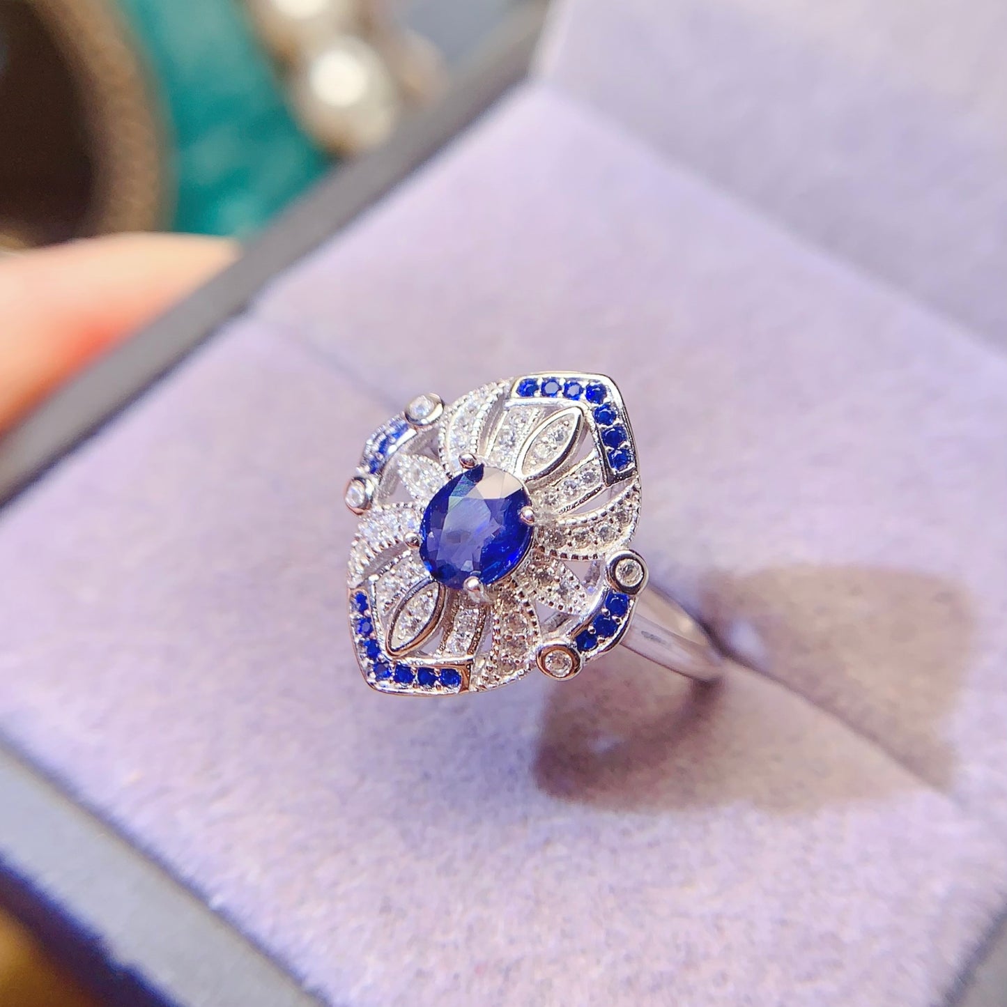 Premium Natural Sapphire Adjustable Ring, Vintage Design, Deep Serene Blue, Mysterious Charm, 925 Silver Setting, 5x6mm+ Gem