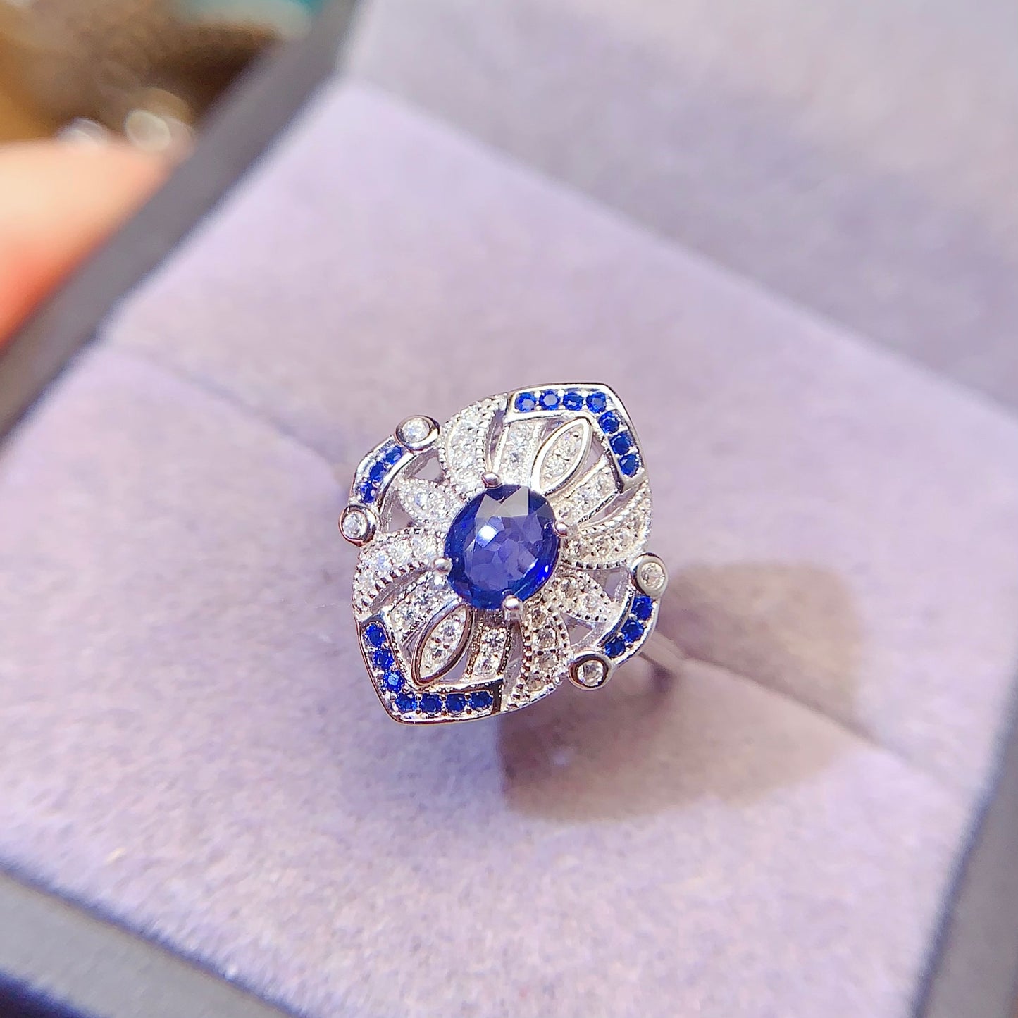 Premium Natural Sapphire Adjustable Ring, Vintage Design, Deep Serene Blue, Mysterious Charm, 925 Silver Setting, 5x6mm+ Gem