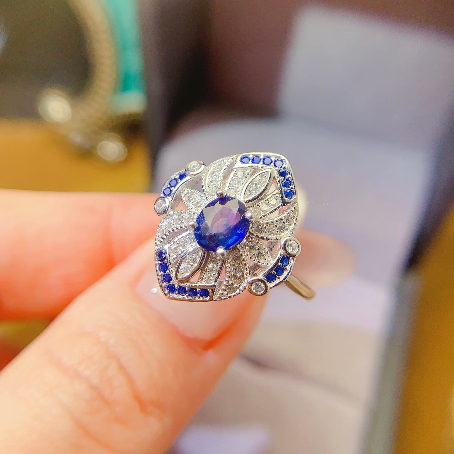 Premium Natural Sapphire Adjustable Ring, Vintage Design, Deep Serene Blue, Mysterious Charm, 925 Silver Setting, 5x6mm+ Gem