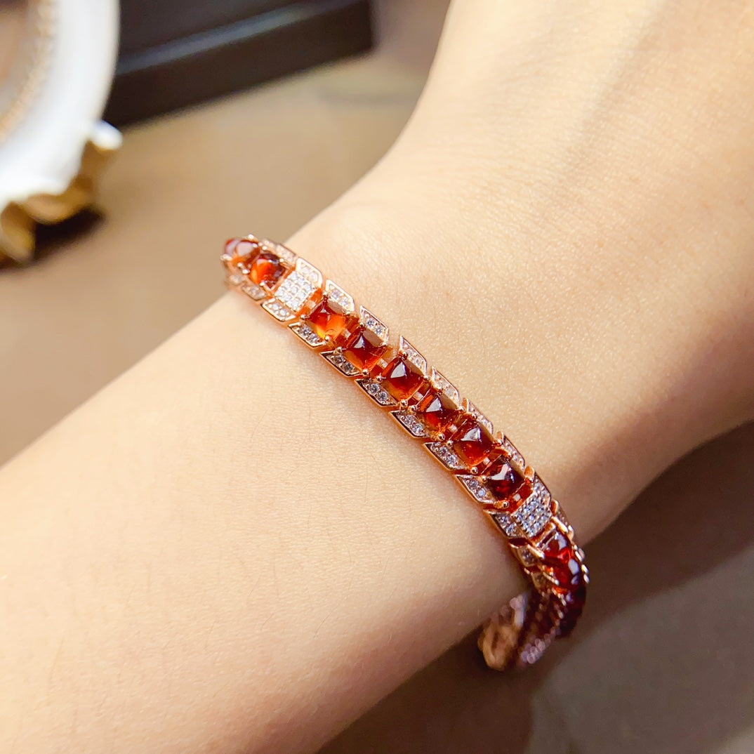 Natural Fanta Garnet Bracelet, Sugar Tower Arrangement, Fashionable Design, 925 Silver Setting, 4x4mm Gems