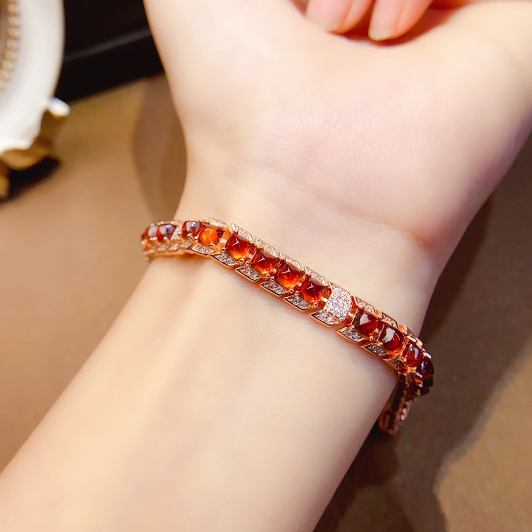 Natural Fanta Garnet Bracelet, Sugar Tower Arrangement, Fashionable Design, 925 Silver Setting, 4x4mm Gems