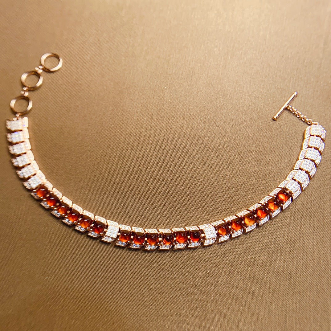 Natural Fanta Garnet Bracelet, Sugar Tower Arrangement, Fashionable Design, 925 Silver Setting, 4x4mm Gems