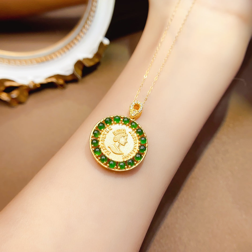 Natural Jade Pendant Necklace, Round Design, 925 Silver Setting, Simple & Elegant, Beautiful Color, 3x3mm Gem
