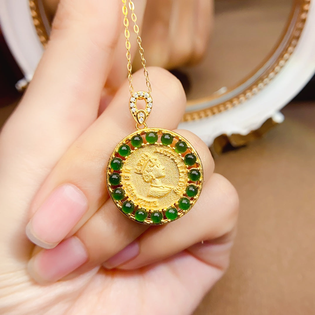 Natural Jade Pendant Necklace, Round Design, 925 Silver Setting, Simple & Elegant, Beautiful Color, 3x3mm Gem