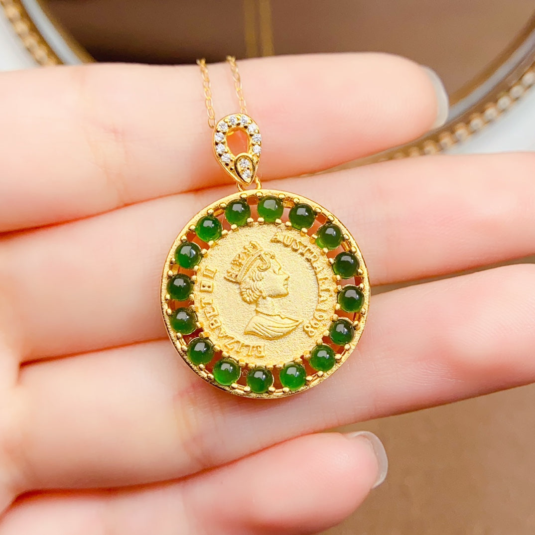Natural Jade Pendant Necklace, Round Design, 925 Silver Setting, Simple & Elegant, Beautiful Color, 3x3mm Gem