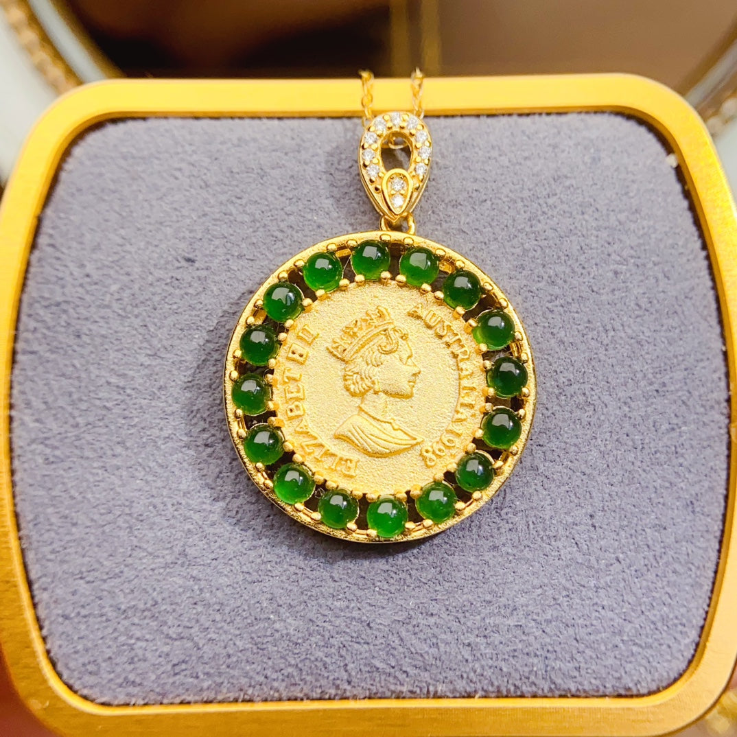 Natural Jade Pendant Necklace, Round Design, 925 Silver Setting, Simple & Elegant, Beautiful Color, 3x3mm Gem