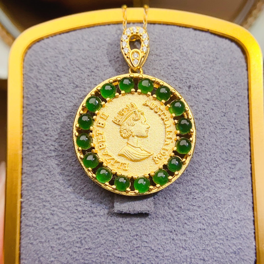 Natural Jade Pendant Necklace, Round Design, 925 Silver Setting, Simple & Elegant, Beautiful Color, 3x3mm Gem