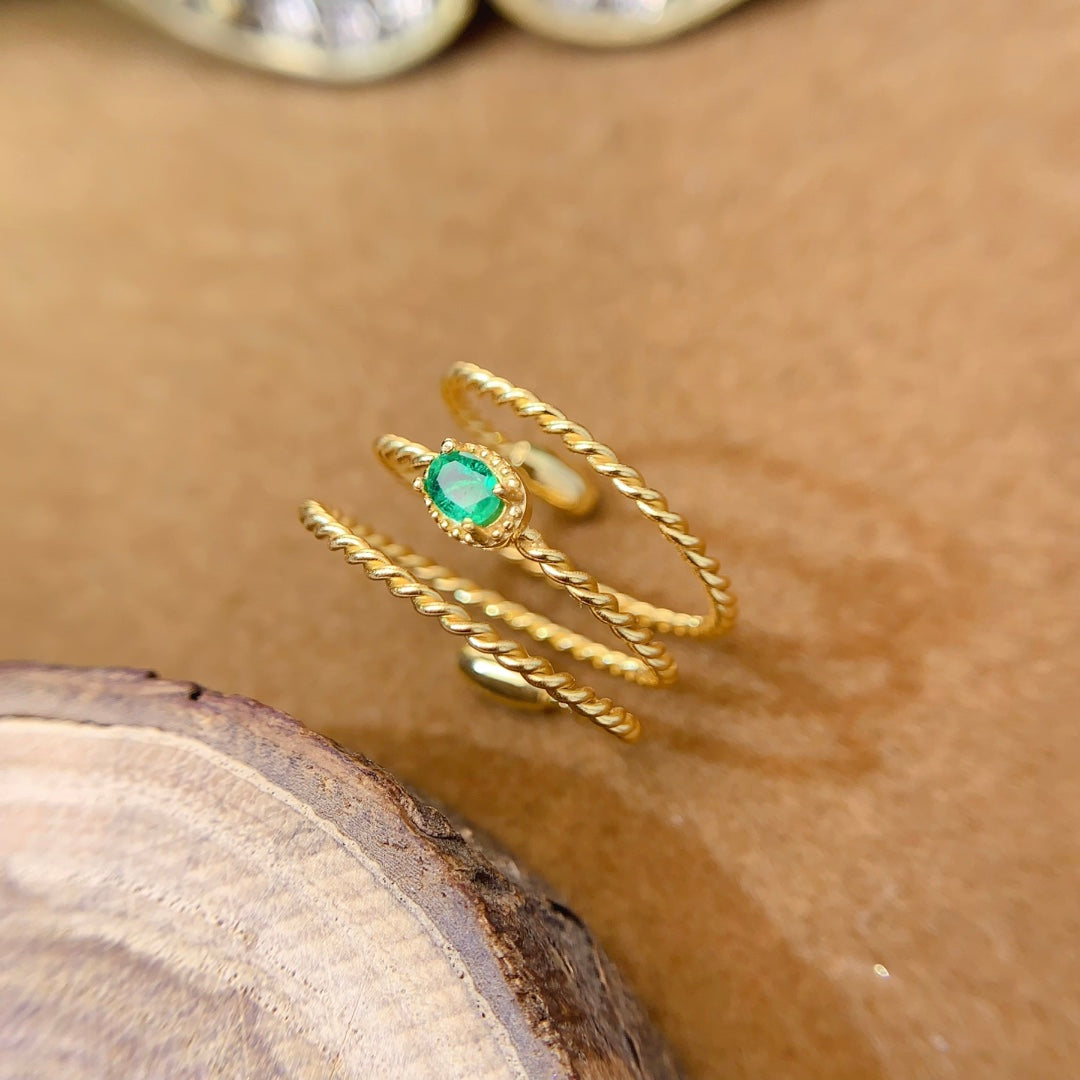 Natural Emerald Ring, Triple Band Design, 3x4mm Gemstones, Exquisite 925 Silver Setting, Symbol of Luck & Happiness