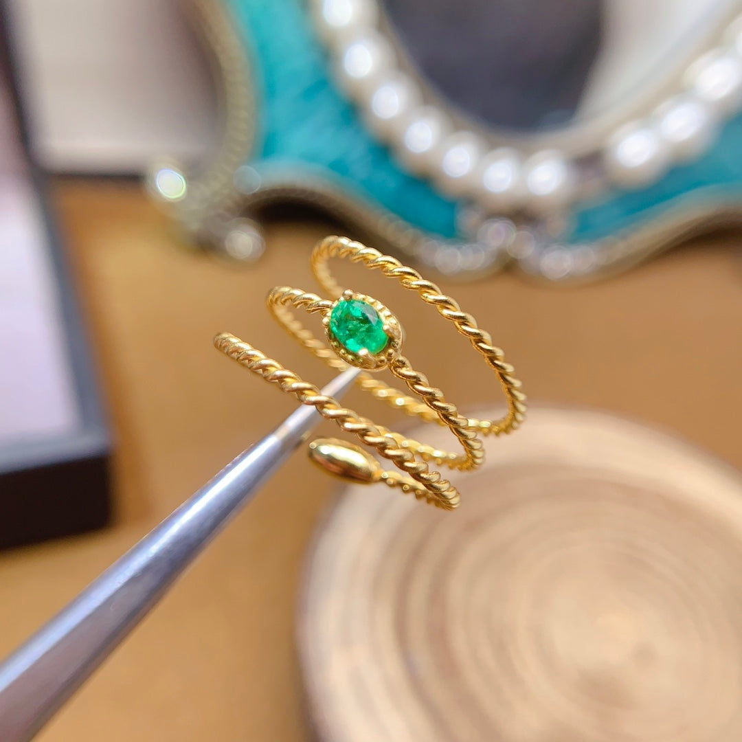 Natural Emerald Ring, Triple Band Design, 3x4mm Gemstones, Exquisite 925 Silver Setting, Symbol of Luck & Happiness