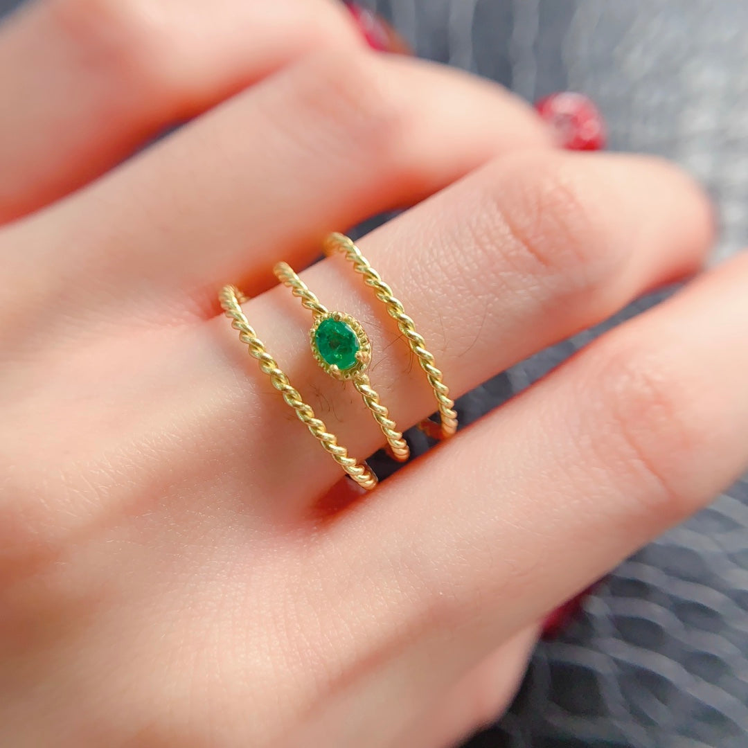 Natural Emerald Ring, Triple Band Design, 3x4mm Gemstones, Exquisite 925 Silver Setting, Symbol of Luck & Happiness
