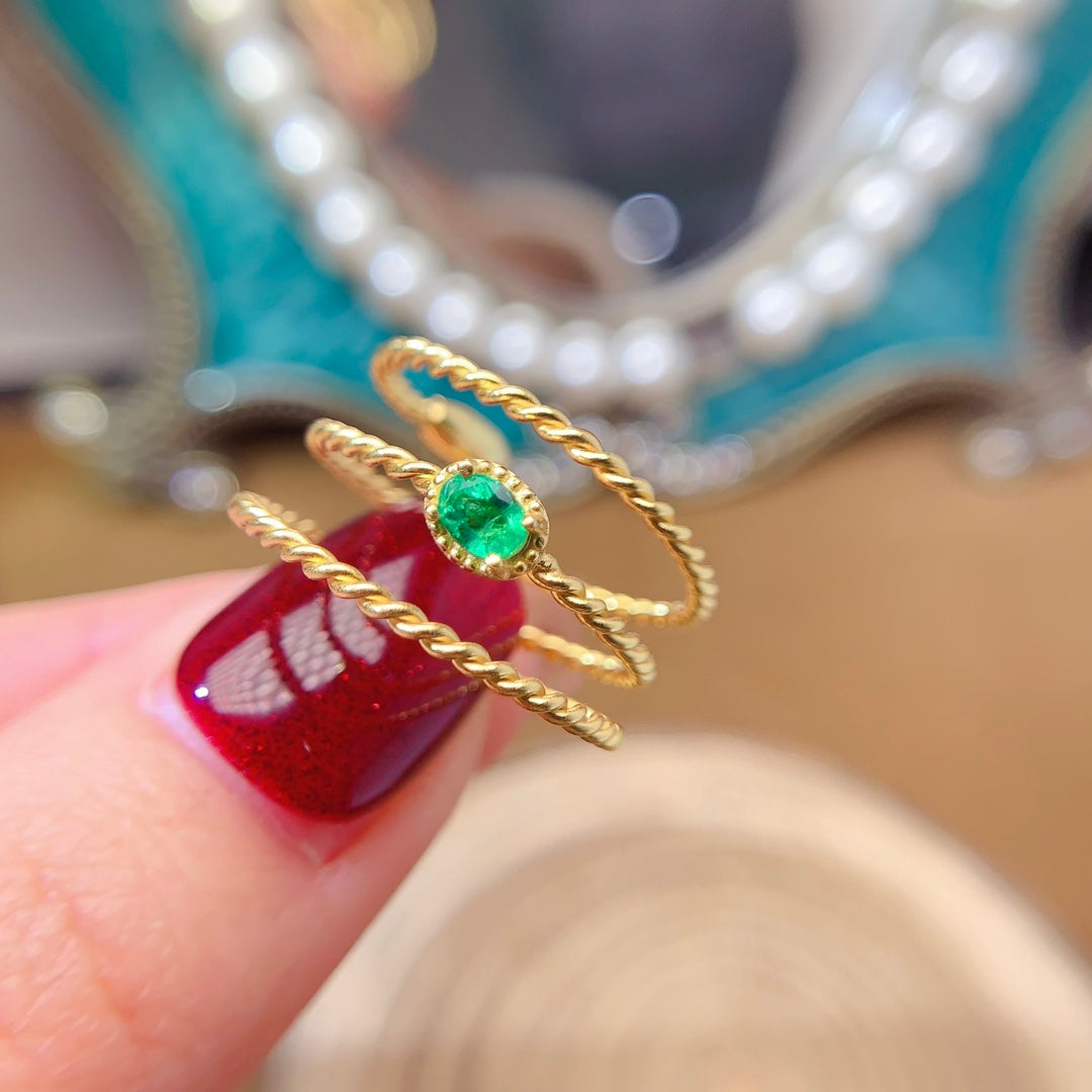 Natural Emerald Ring, Triple Band Design, 3x4mm Gemstones, Exquisite 925 Silver Setting, Symbol of Luck & Happiness