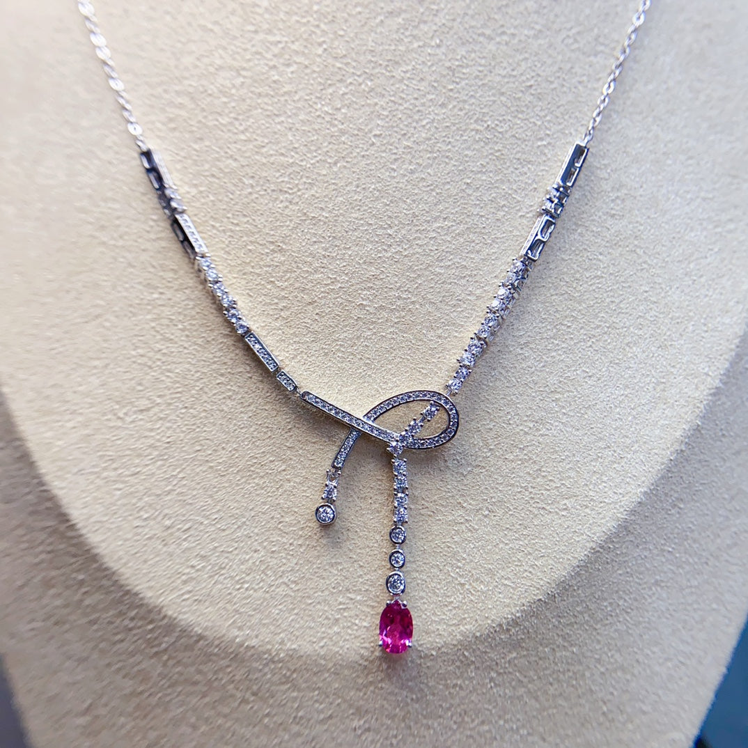 Natural Tourmaline Necklace, Light Luxury Design, 925 Silver Setting, Simple & Elegant, Beautiful Color, 5x7mm Gem