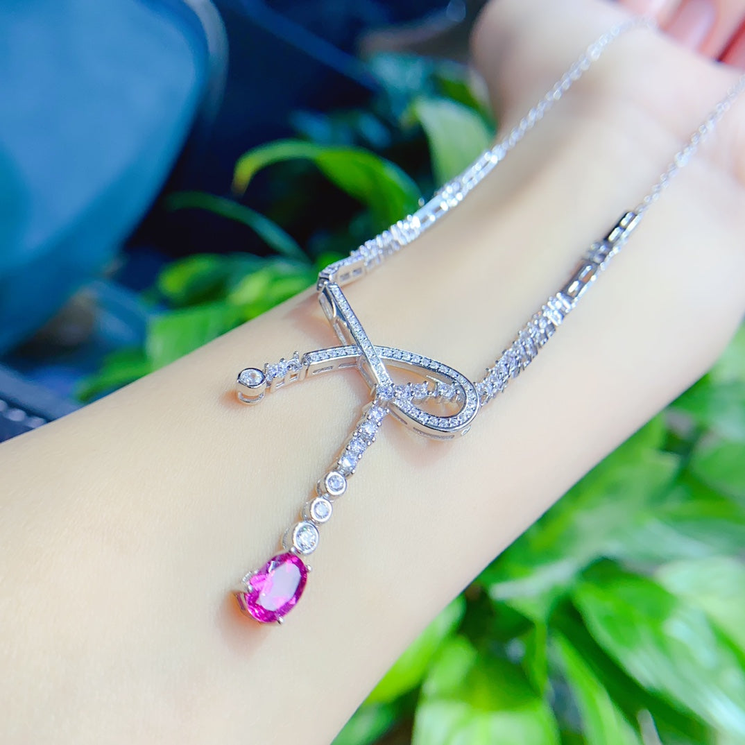 Natural Tourmaline Necklace, Light Luxury Design, 925 Silver Setting, Simple & Elegant, Beautiful Color, 5x7mm Gem