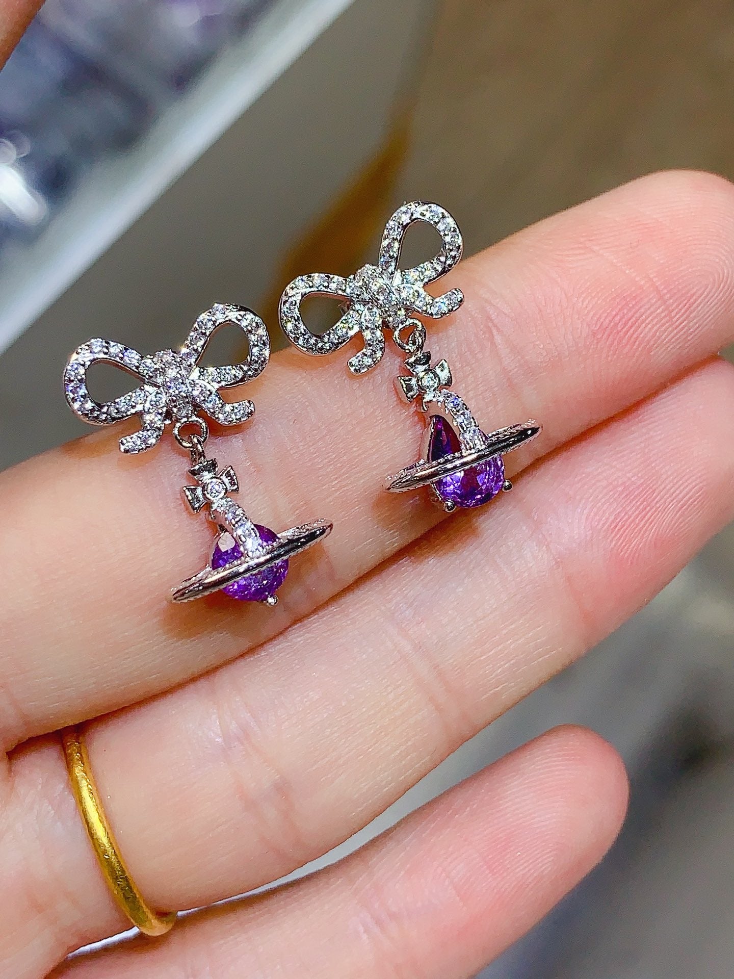 Natural Brazilian Amethyst Earrings, Full Cabochon & Round Cut, Top Clarity, 925 Silver Setting, 5x7mm + 5mm Round