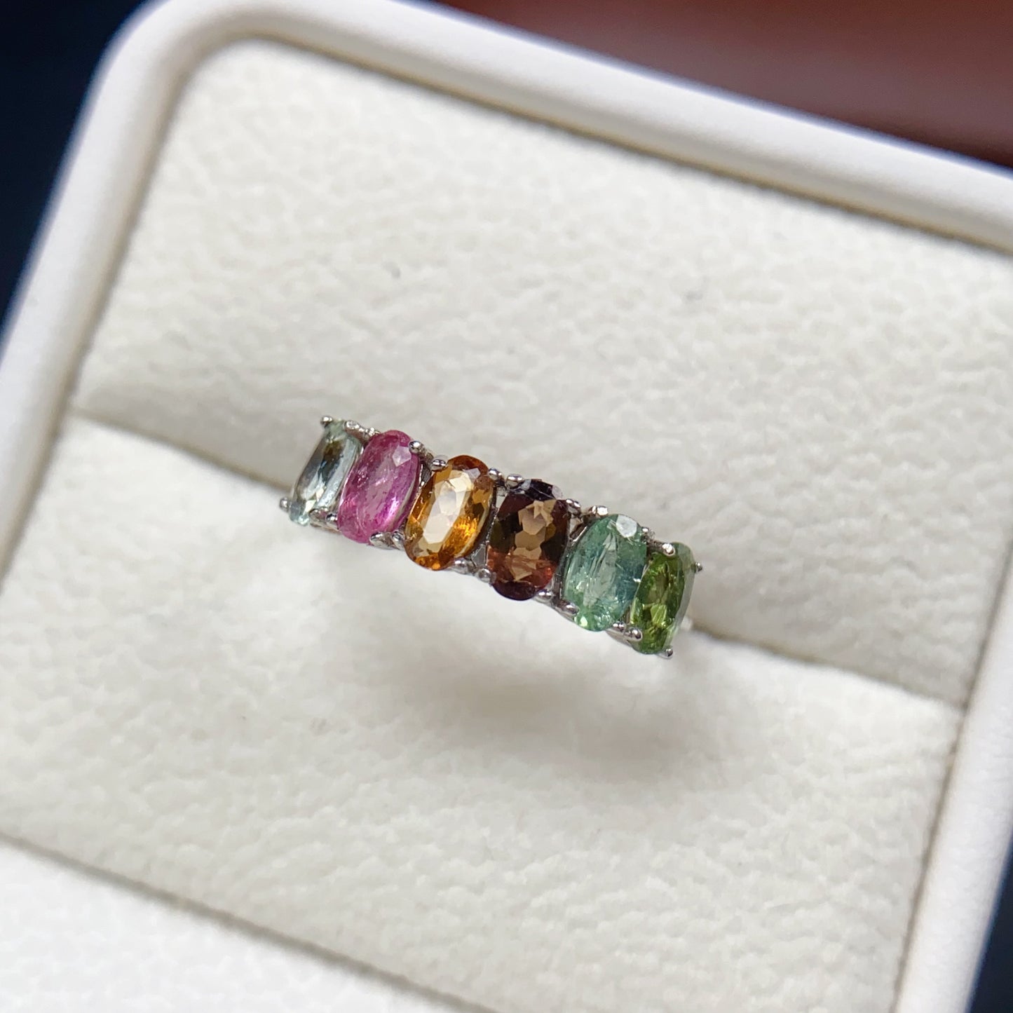 Natural Tourmaline Adjustable Ring, Eternity Stacking Band, Vibrant Color & Brilliant Fire, 925 Silver Setting, 3x5mm Gems