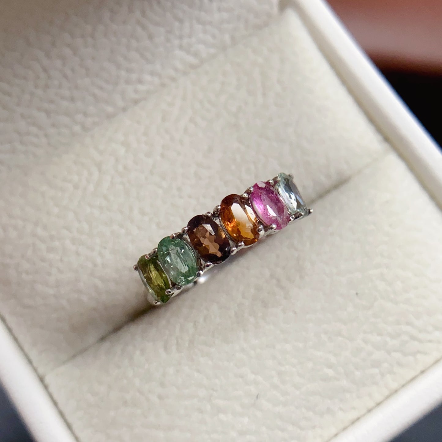 Natural Tourmaline Adjustable Ring, Eternity Stacking Band, Vibrant Color & Brilliant Fire, 925 Silver Setting, 3x5mm Gems