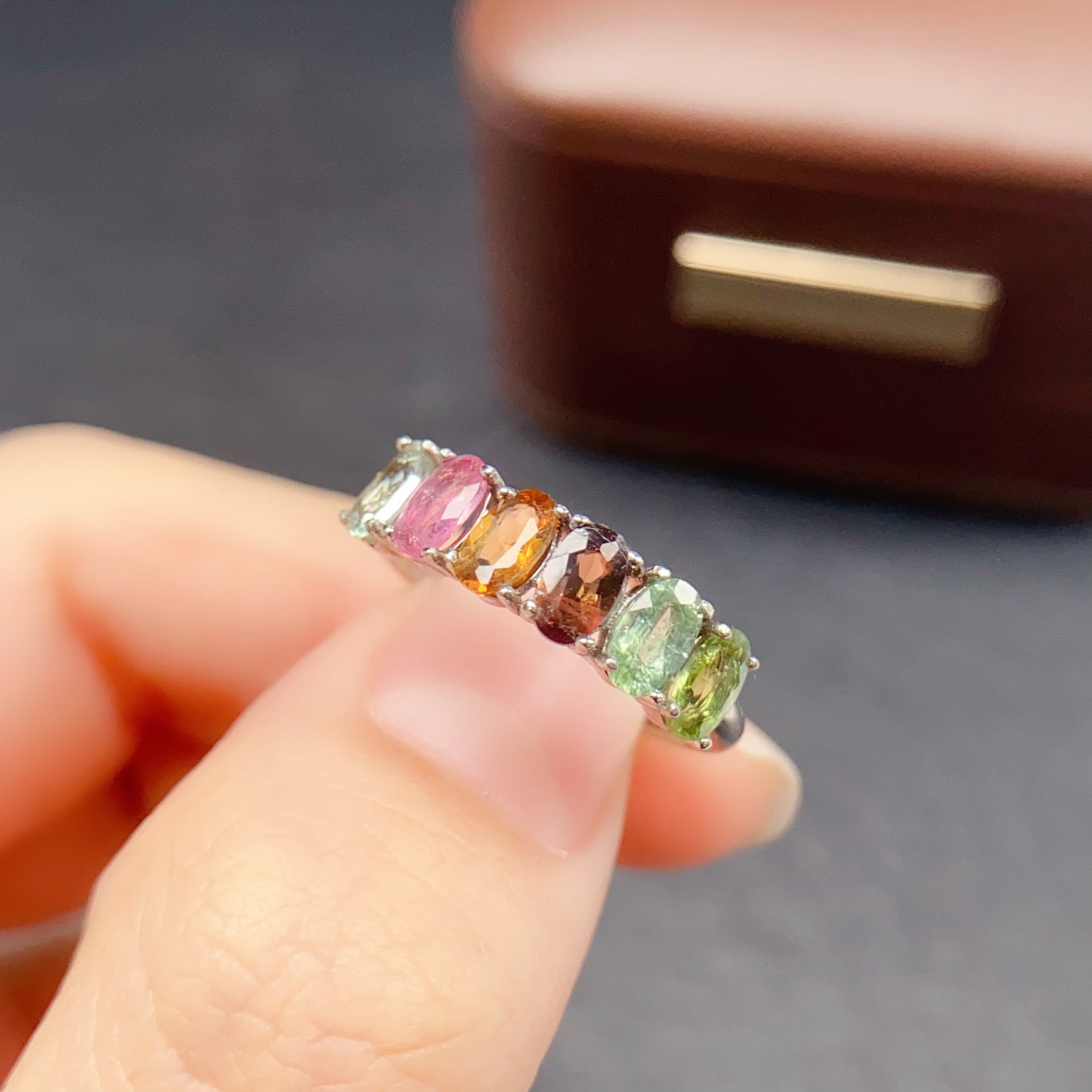 Natural Tourmaline Adjustable Ring, Eternity Stacking Band, Vibrant Color & Brilliant Fire, 925 Silver Setting, 3x5mm Gems