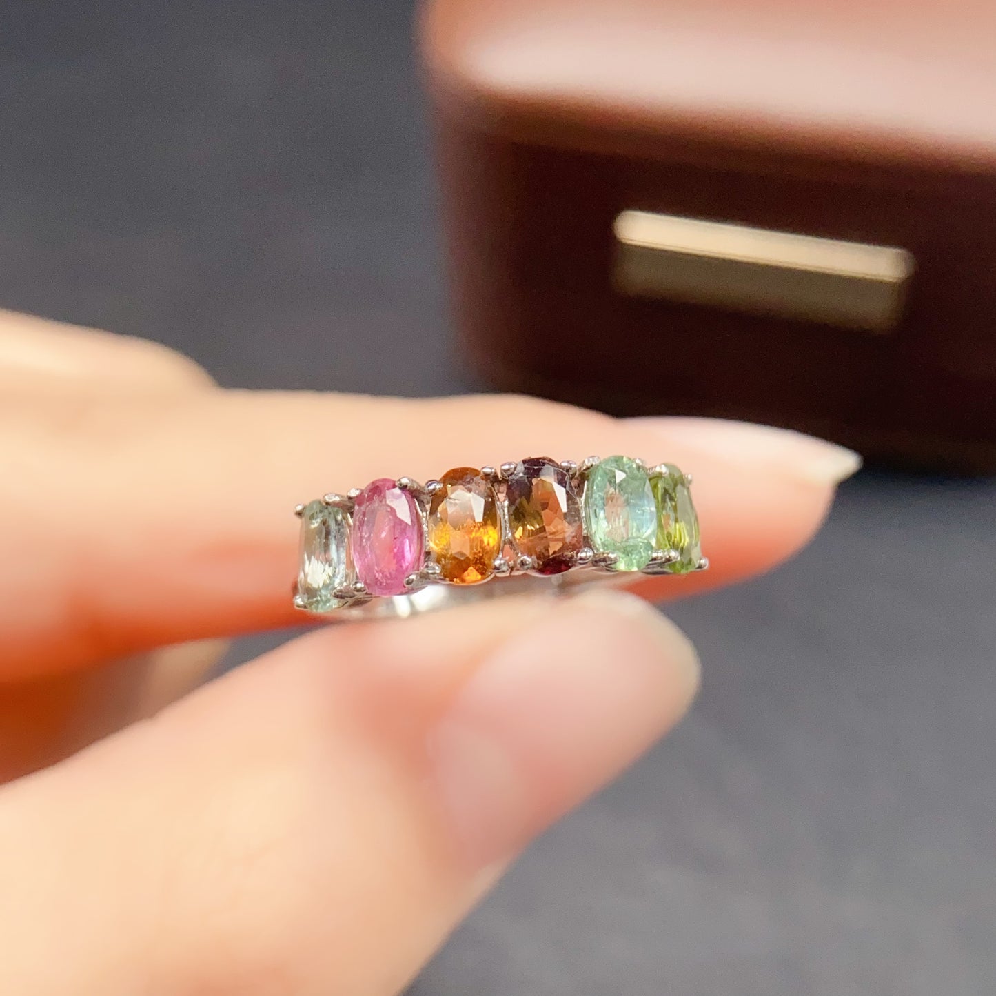 Natural Tourmaline Adjustable Ring, Eternity Stacking Band, Vibrant Color & Brilliant Fire, 925 Silver Setting, 3x5mm Gems