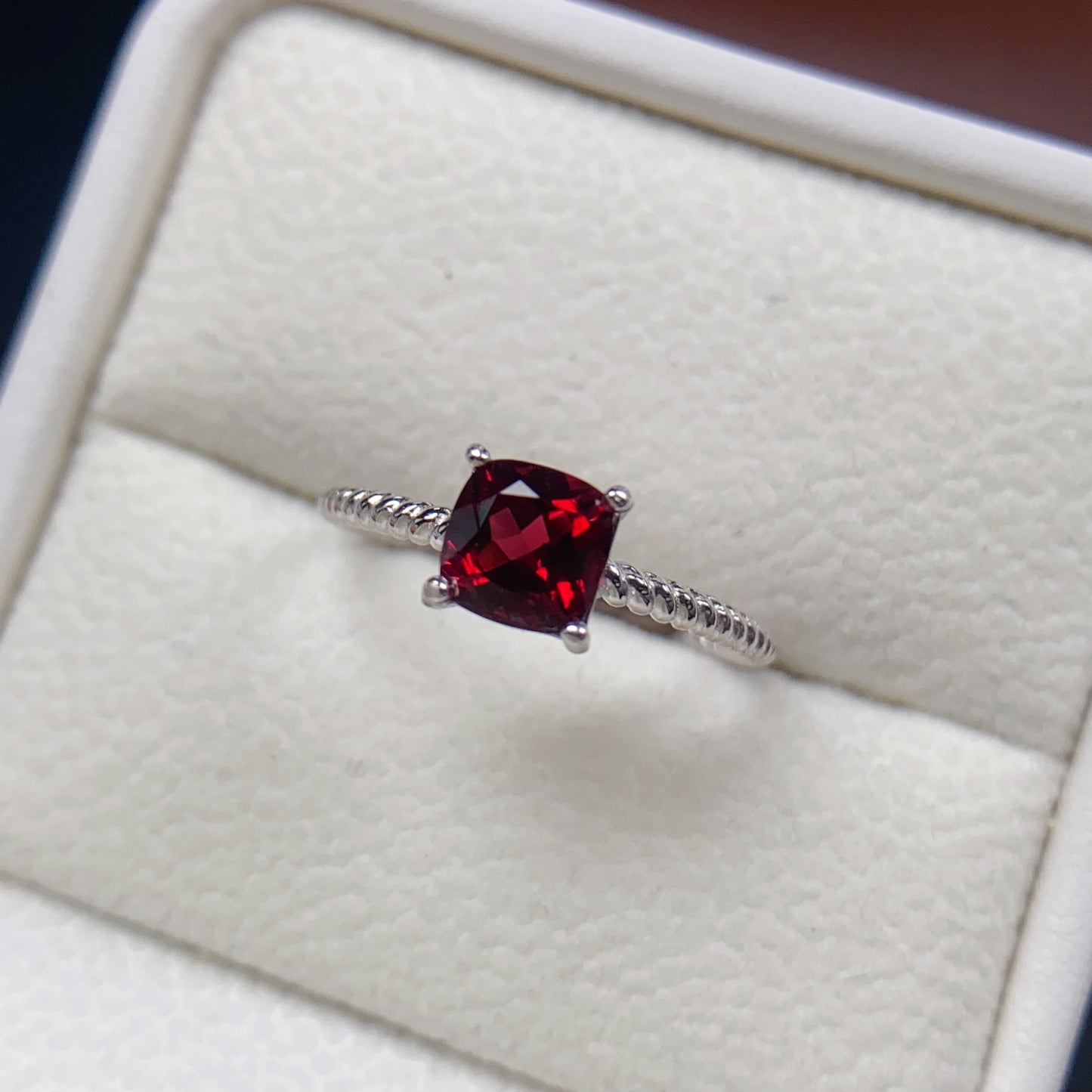 Natural Magnesium Aluminum Garnet Adjustable Ring, Simple 4-Prong Design, Vibrant Color & Brilliant Fire, 925 Silver Setting, 6x6mm Gem