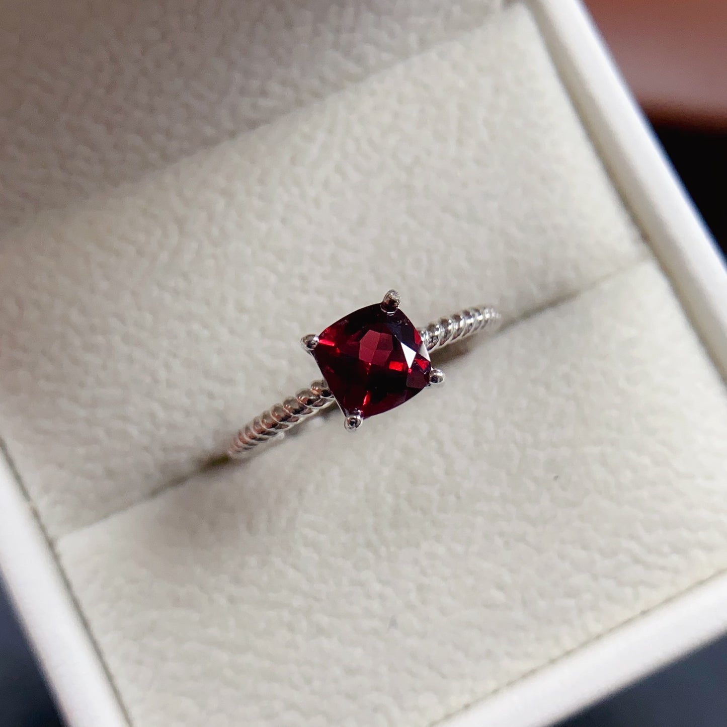Natural Magnesium Aluminum Garnet Adjustable Ring, Simple 4-Prong Design, Vibrant Color & Brilliant Fire, 925 Silver Setting, 6x6mm Gem