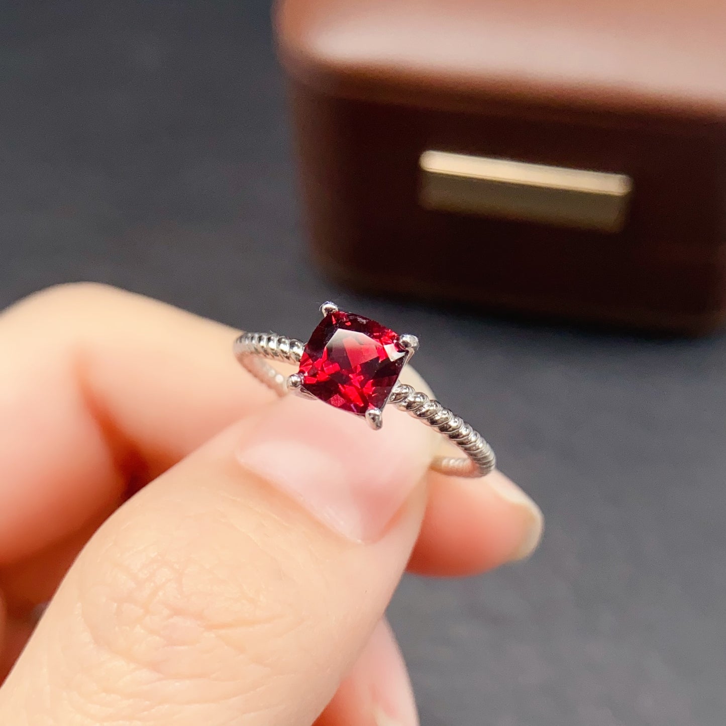 Natural Magnesium Aluminum Garnet Adjustable Ring, Simple 4-Prong Design, Vibrant Color & Brilliant Fire, 925 Silver Setting, 6x6mm Gem