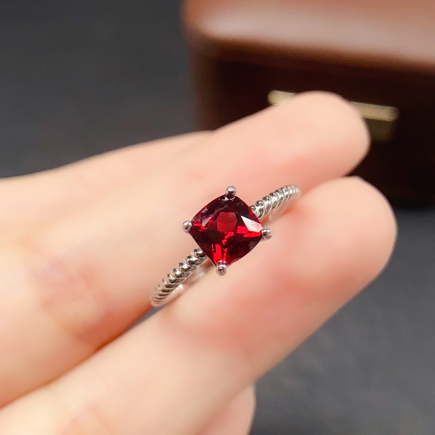 Natural Magnesium Aluminum Garnet Adjustable Ring, Simple 4-Prong Design, Vibrant Color & Brilliant Fire, 925 Silver Setting, 6x6mm Gem