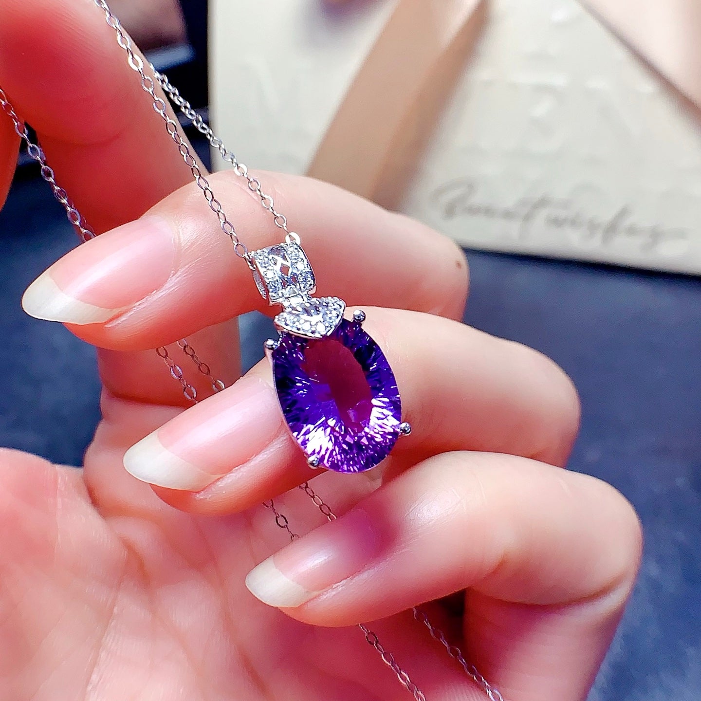 Natural Millennium Cut Amethyst Pendant, 10x14mm Gemstone, Exquisite 925 Silver Setting