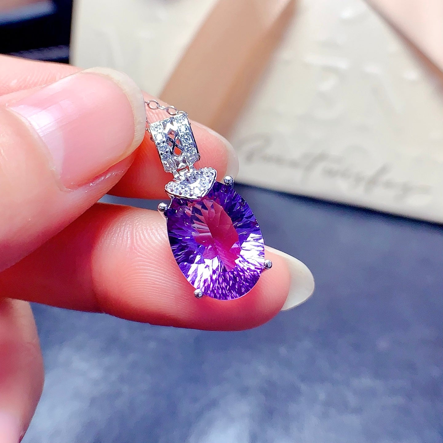 Natural Millennium Cut Amethyst Pendant, 10x14mm Gemstone, Exquisite 925 Silver Setting