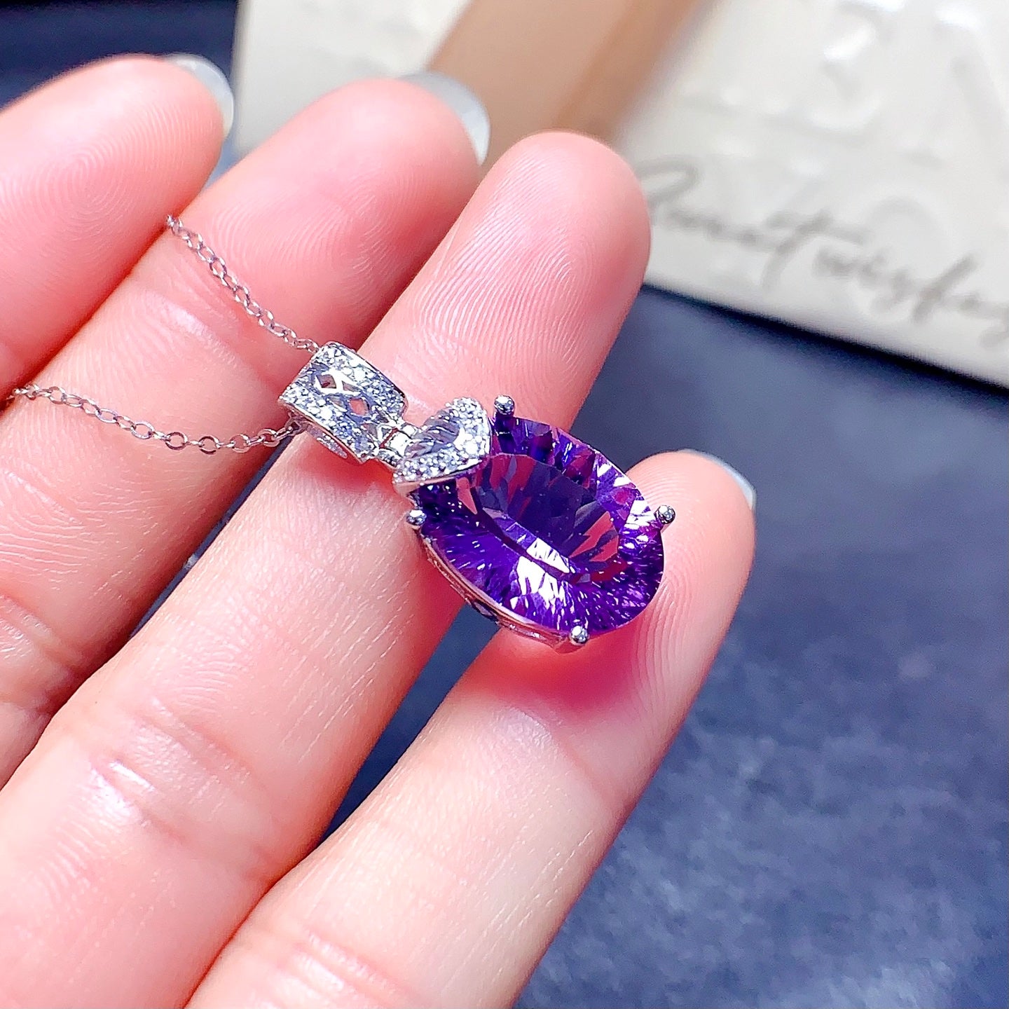 Natural Millennium Cut Amethyst Pendant, 10x14mm Gemstone, Exquisite 925 Silver Setting