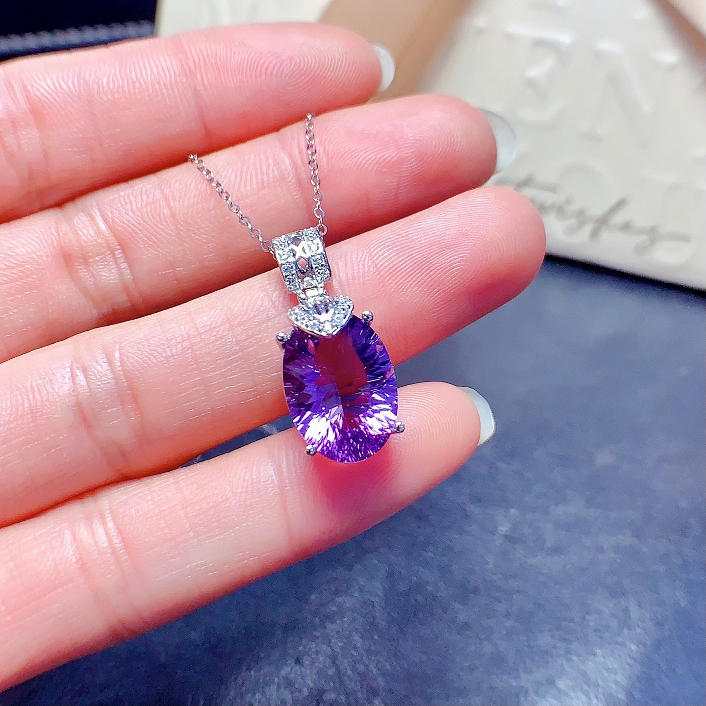 Natural Millennium Cut Amethyst Pendant, 10x14mm Gemstone, Exquisite 925 Silver Setting