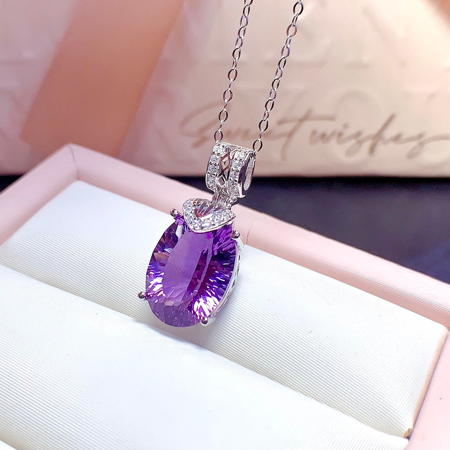 Natural Millennium Cut Amethyst Pendant, 10x14mm Gemstone, Exquisite 925 Silver Setting