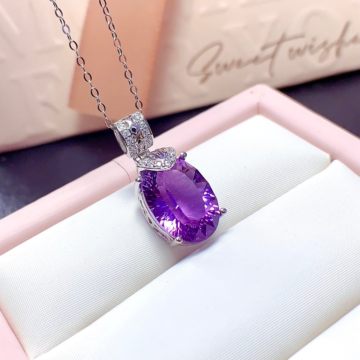 Natural Millennium Cut Amethyst Pendant, 10x14mm Gemstone, Exquisite 925 Silver Setting