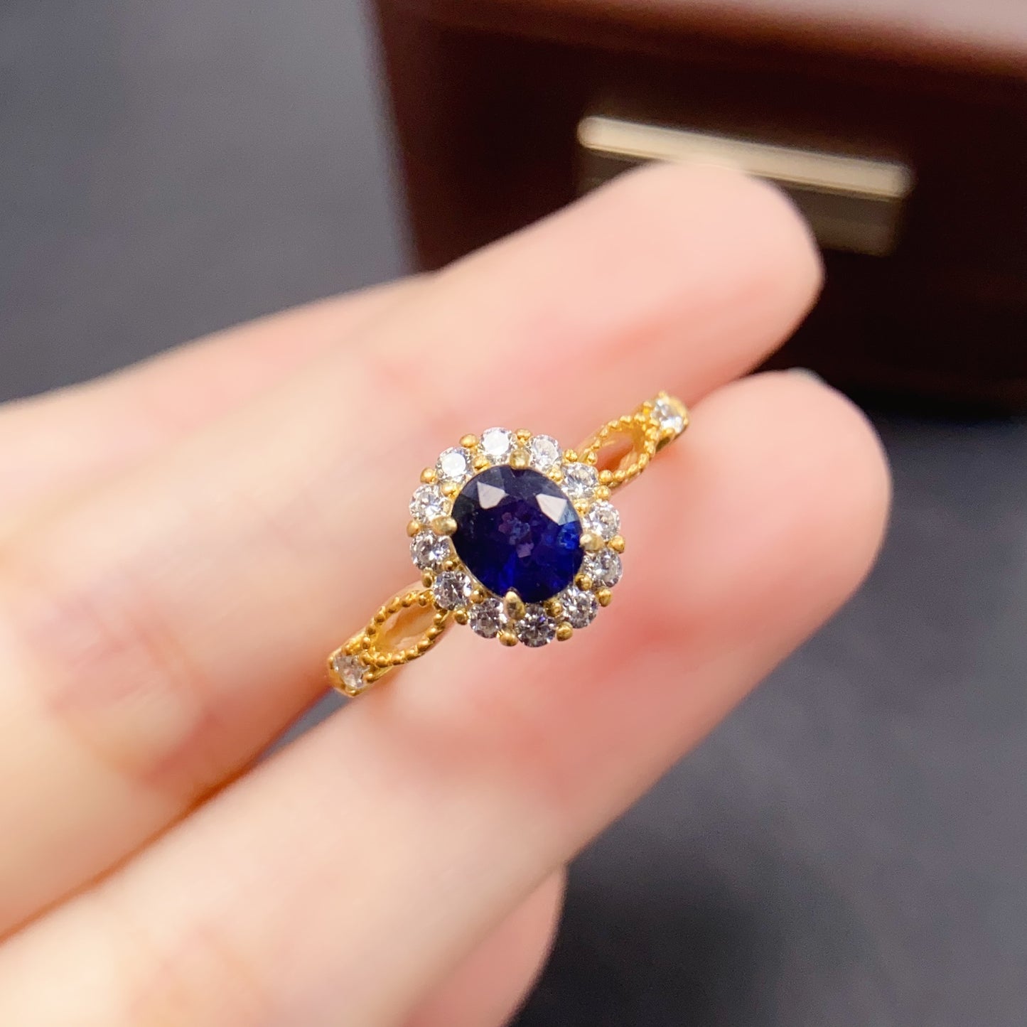 Natural Sapphire Ring Adjustable Open Band | 4x5mm Vivid Blue Gemstone | 925 Silver Fine Setting Minimalist Stacking Ring Dainty Jewelry