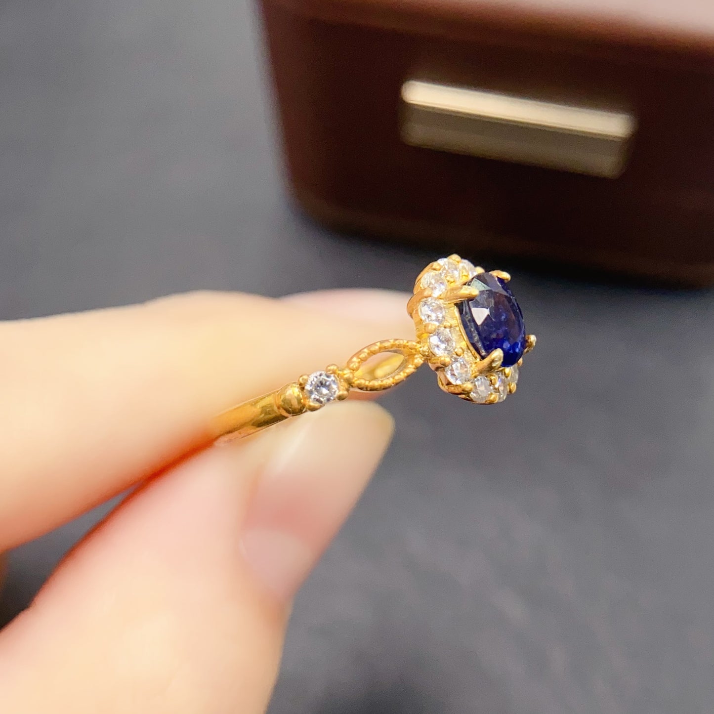 Natural Sapphire Ring Adjustable Open Band | 4x5mm Vivid Blue Gemstone | 925 Silver Fine Setting Minimalist Stacking Ring Dainty Jewelry