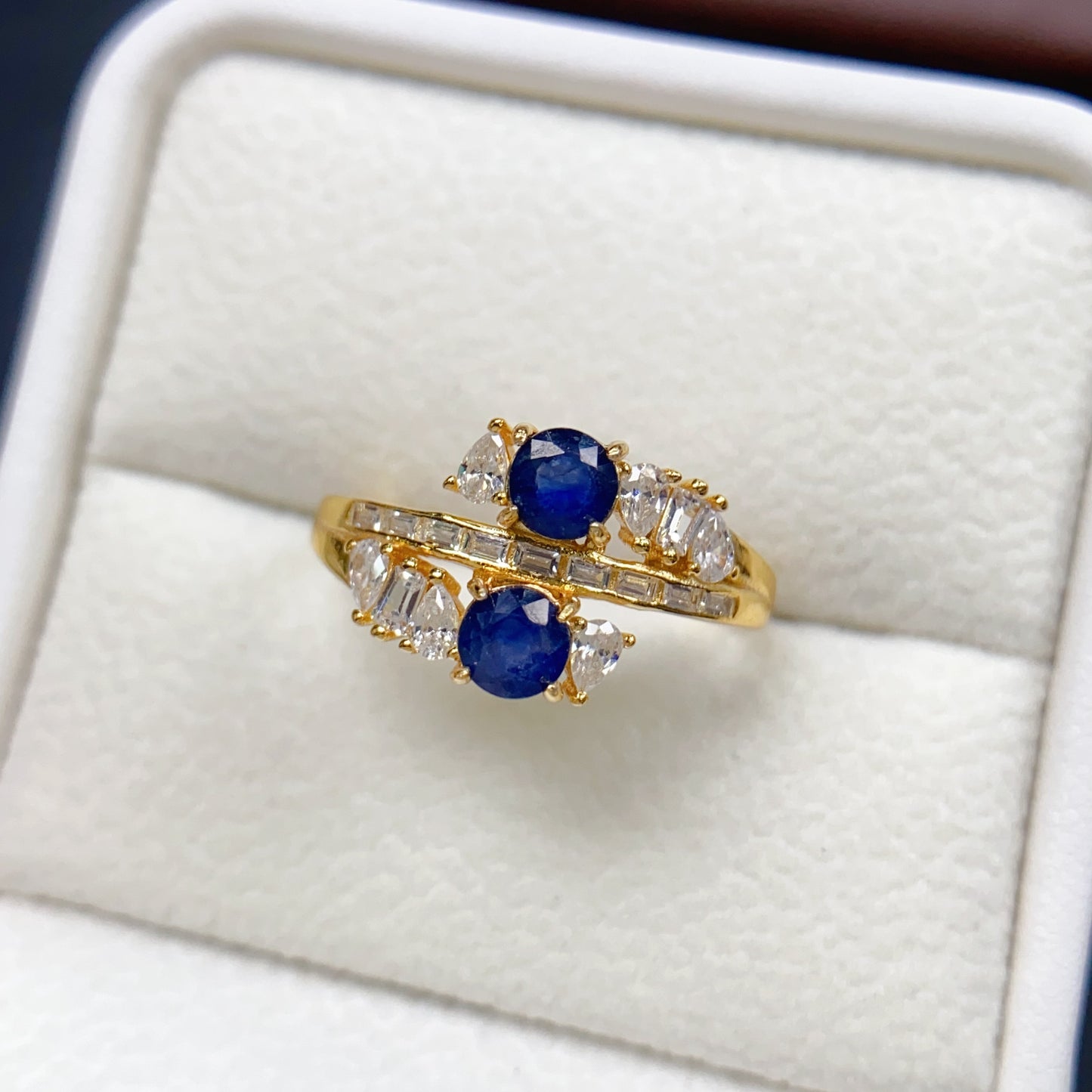Natural Sapphire Ring Adjustable Light Luxury Two Stones👑Fashion Gold Silver Base🔥High Quality 925 Silver Fine Jewelry Gift