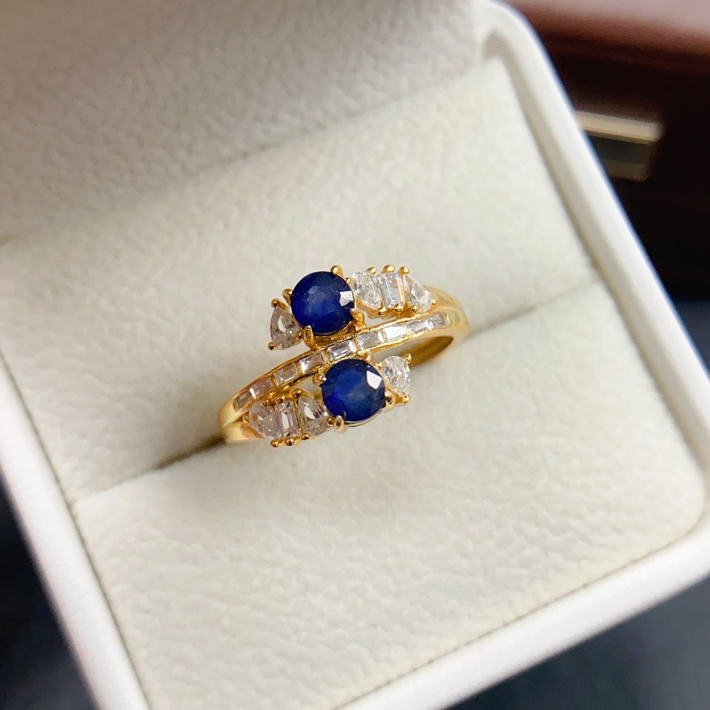 Natural Sapphire Ring Adjustable Light Luxury Two Stones👑Fashion Gold Silver Base🔥High Quality 925 Silver Fine Jewelry Gift