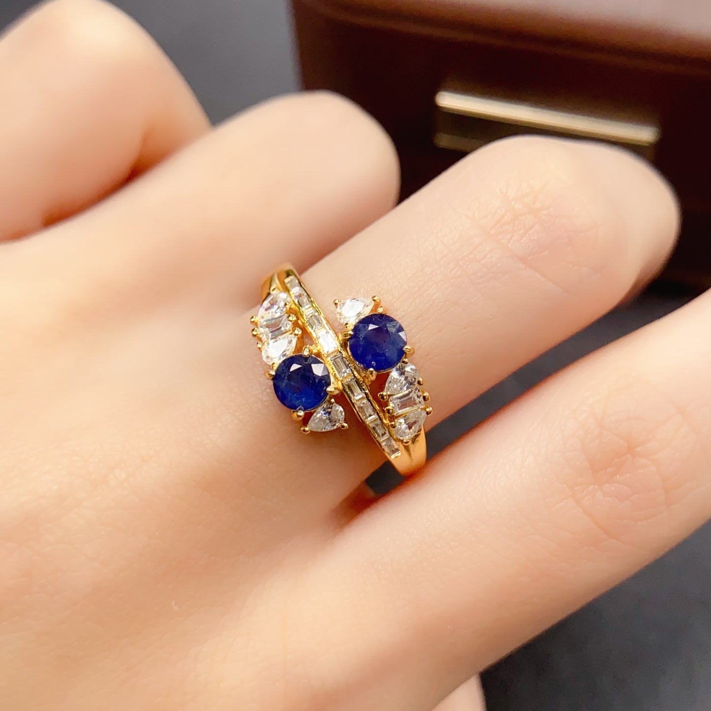 Natural Sapphire Ring Adjustable Light Luxury Two Stones👑Fashion Gold Silver Base🔥High Quality 925 Silver Fine Jewelry Gift