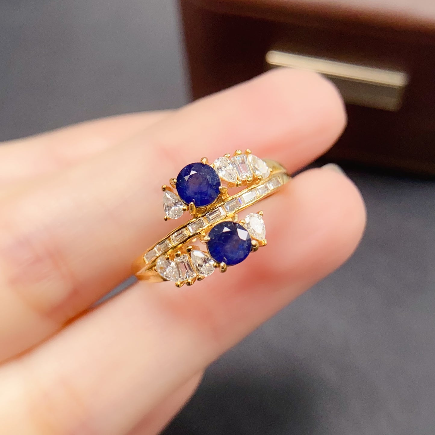 Natural Sapphire Ring Adjustable Light Luxury Two Stones👑Fashion Gold Silver Base🔥High Quality 925 Silver Fine Jewelry Gift