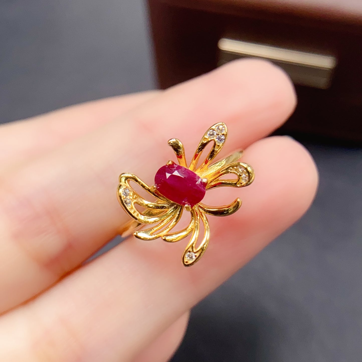 Natural Ruby Ring Adjustable Spider Design Dark Gothic🔴High Quality Pigeon Blood Ruby 925 Silver Statement Jewelry Gift
